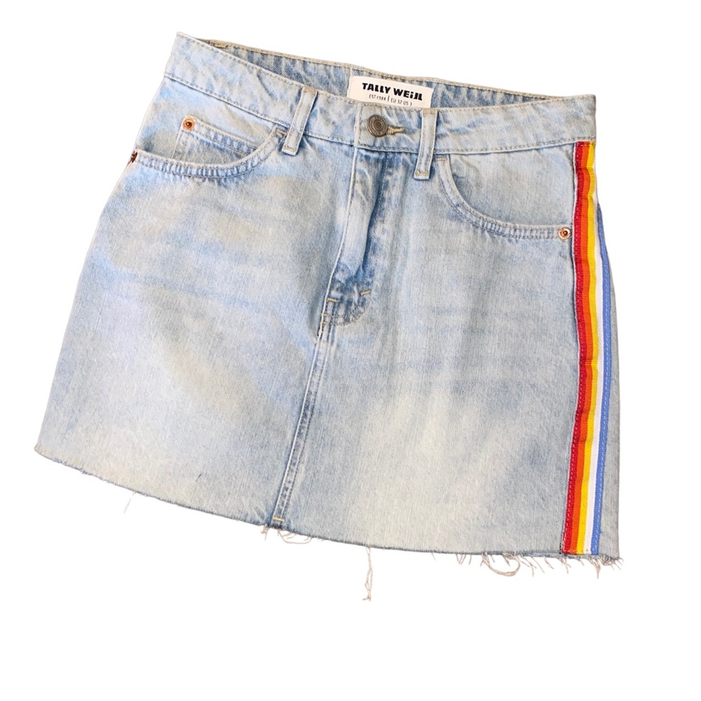 NEW TALLY WEIJL Denim Skirt with Color Side Stripe